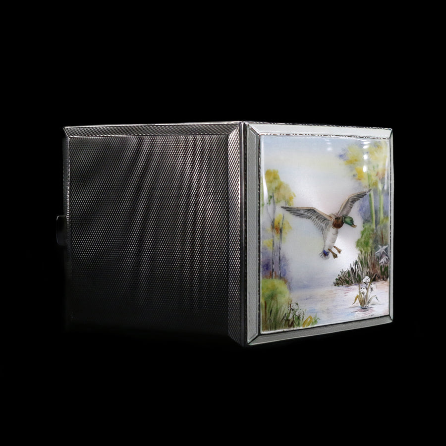 Vintage Silver Enamel Duck Compact