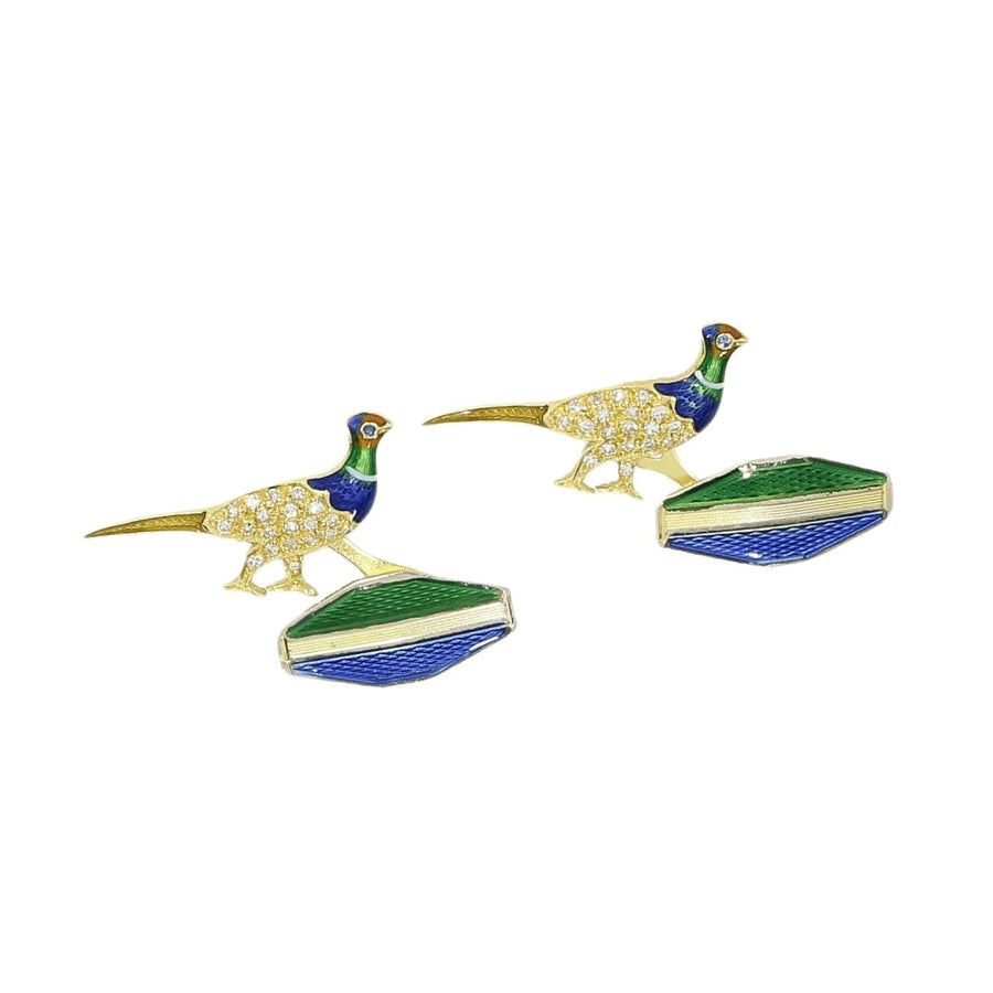 Vintage Enamel & Diamond Pheasant Cufflinksn