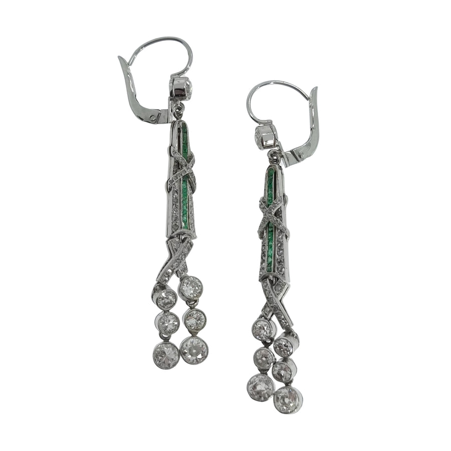Art-Deco Emerald & Diamond Drop Earrings