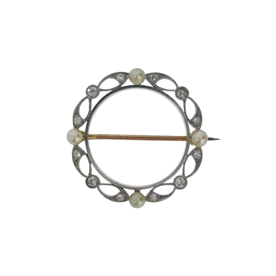 Edwardian Pearl & Diamond Wreath Brooch