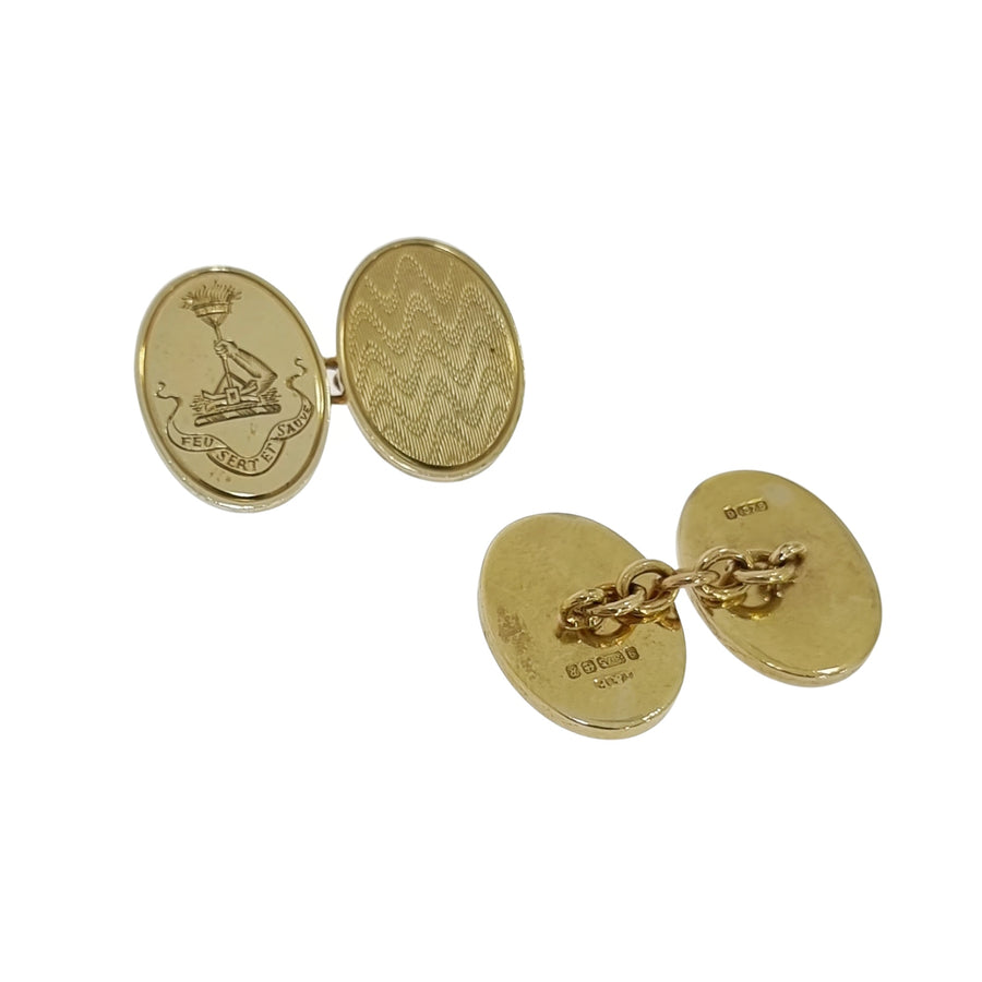 Vintage 9ct Gold Crest Engraved Cufflinks