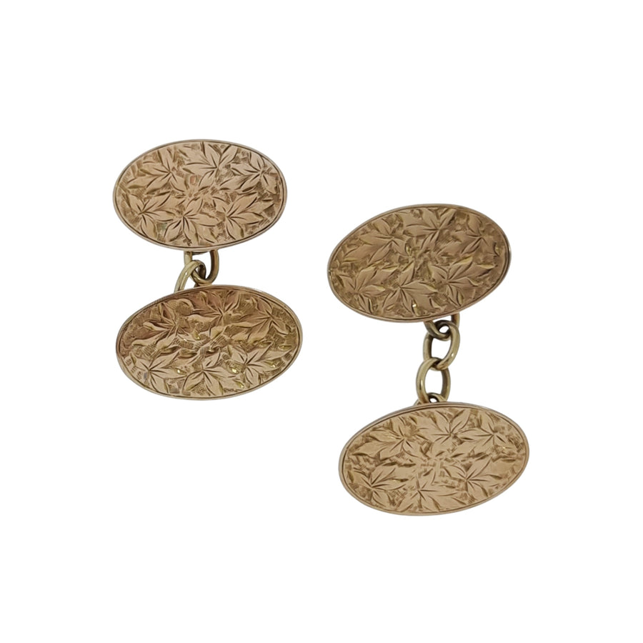 9ct Rose Gold Oval Foliate Engraved Cufflinks