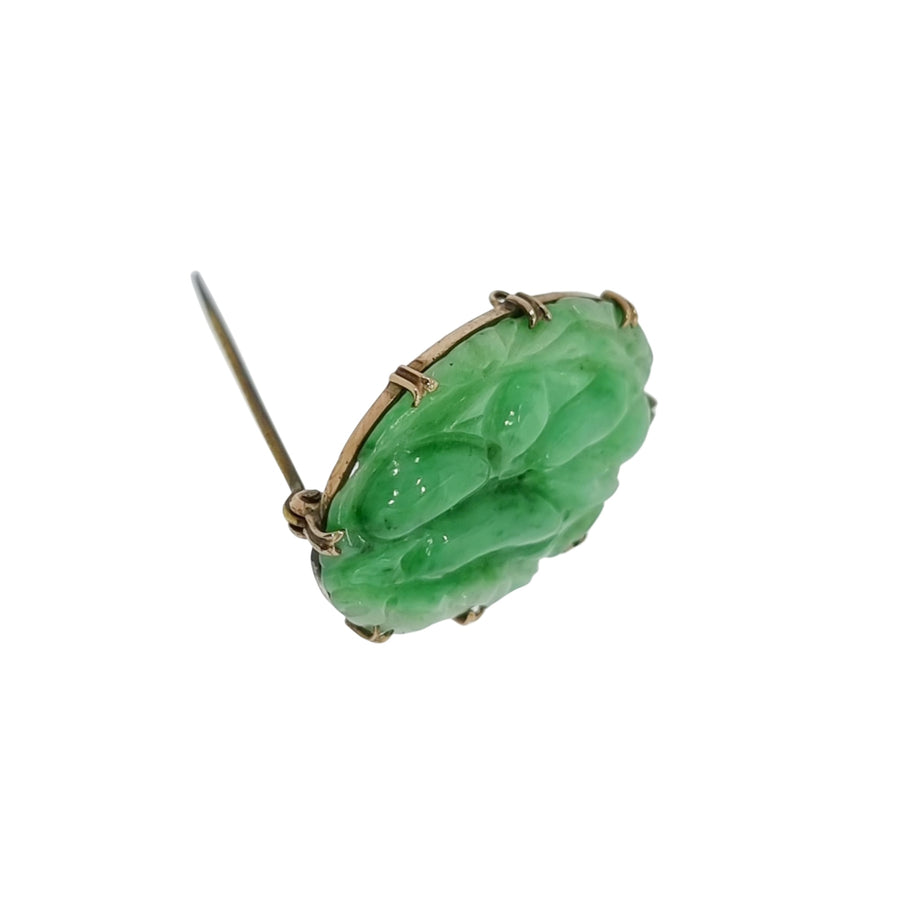 9ct Gold Carved Jadeite Brooch