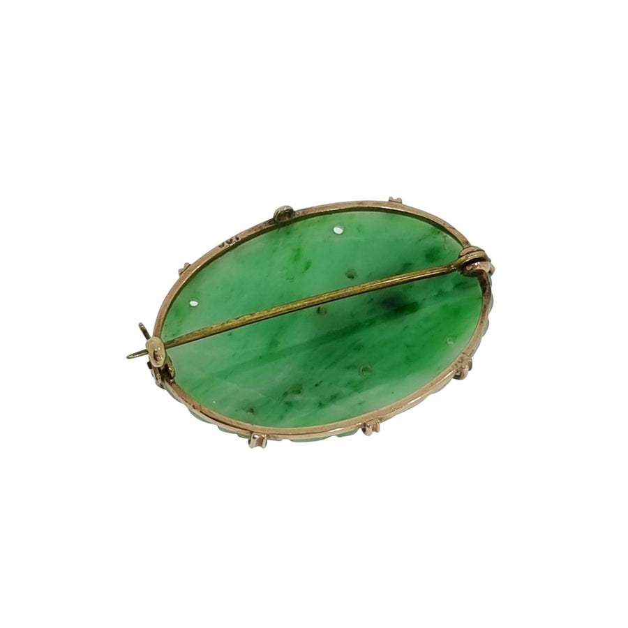 9ct Gold Carved Jadeite Brooch