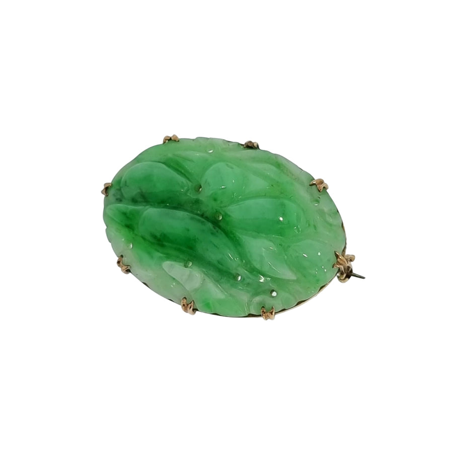 9ct Gold Carved Jadeite Brooch